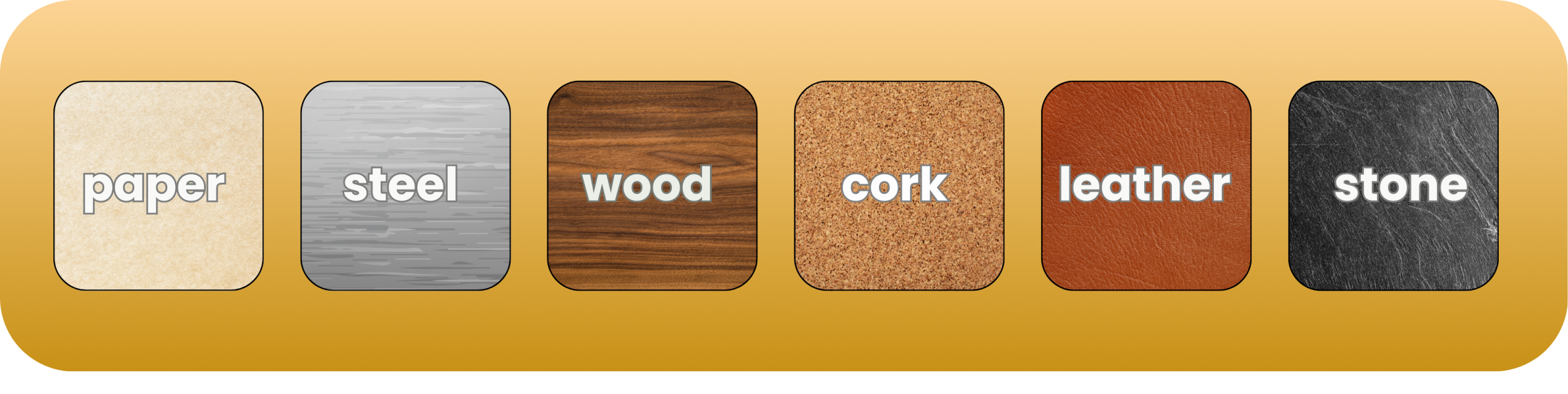 Common materials: paper, steel, wood, cork, leather, stone — works perfectly with our files