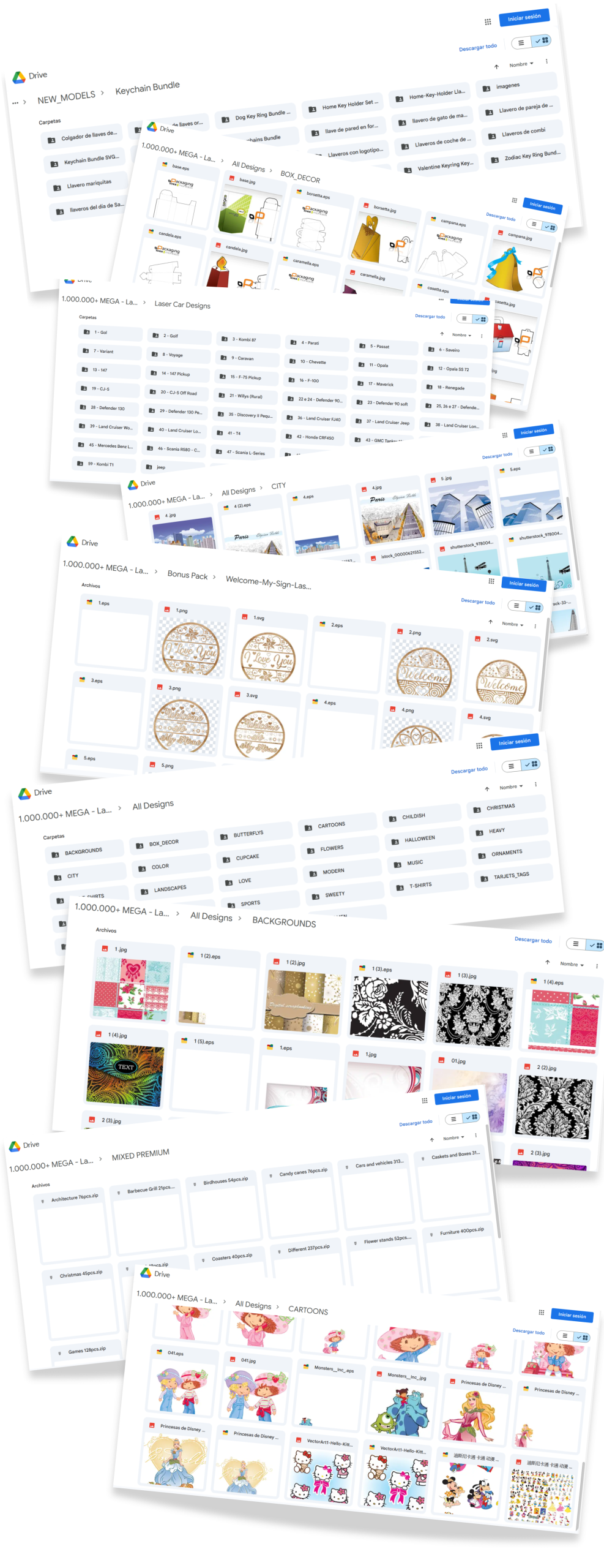 Google Drive folders with organized laser files